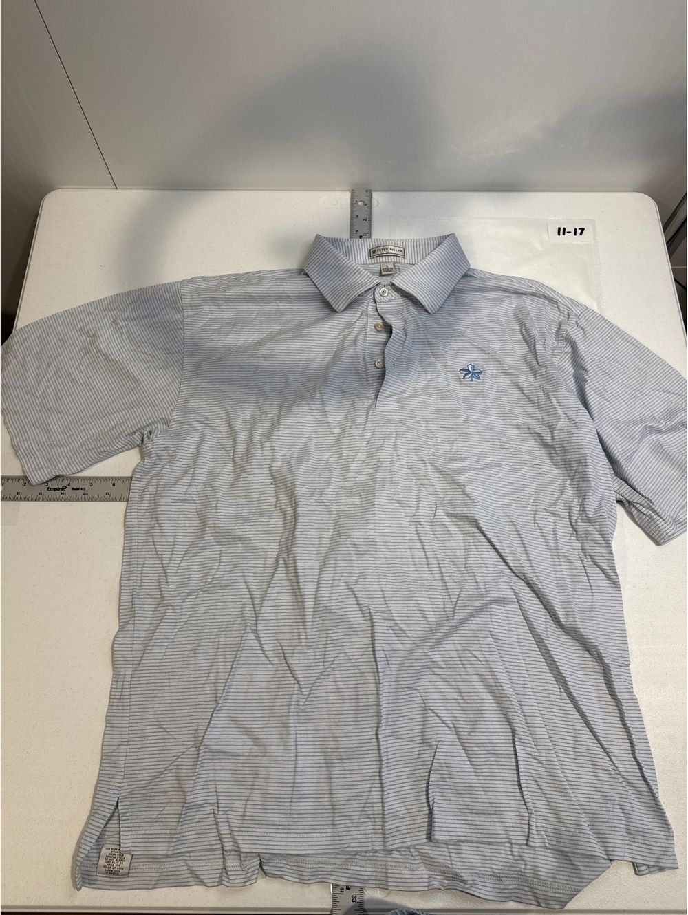 PETER MILLAR POLO BLUE STRIPE SIZE LARGE 11-17